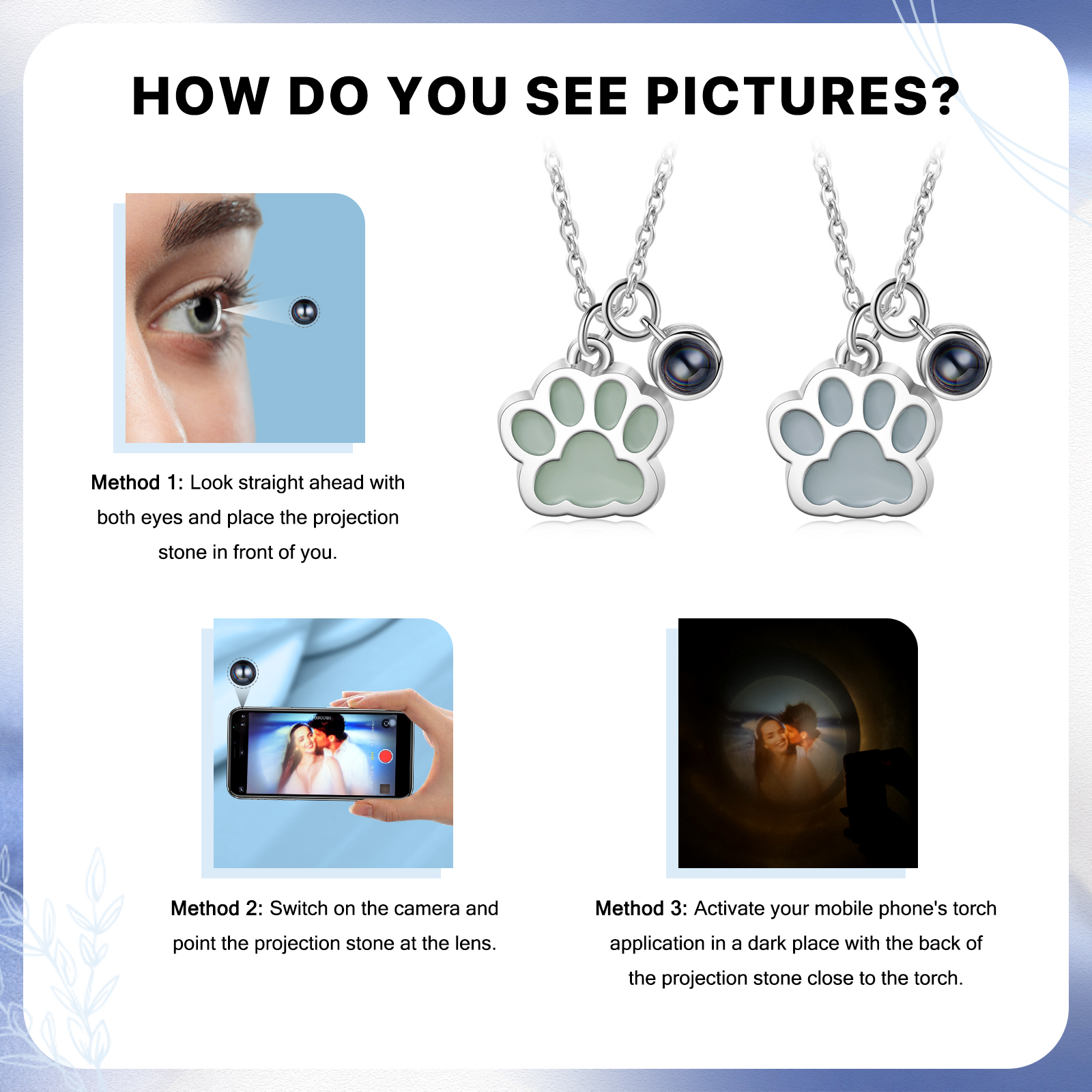 Personalised Dog Paw Pendant Couple Necklace Set Custom Photo Projection Necklace Romantic Gifts For Him/Her-Jessemade AU