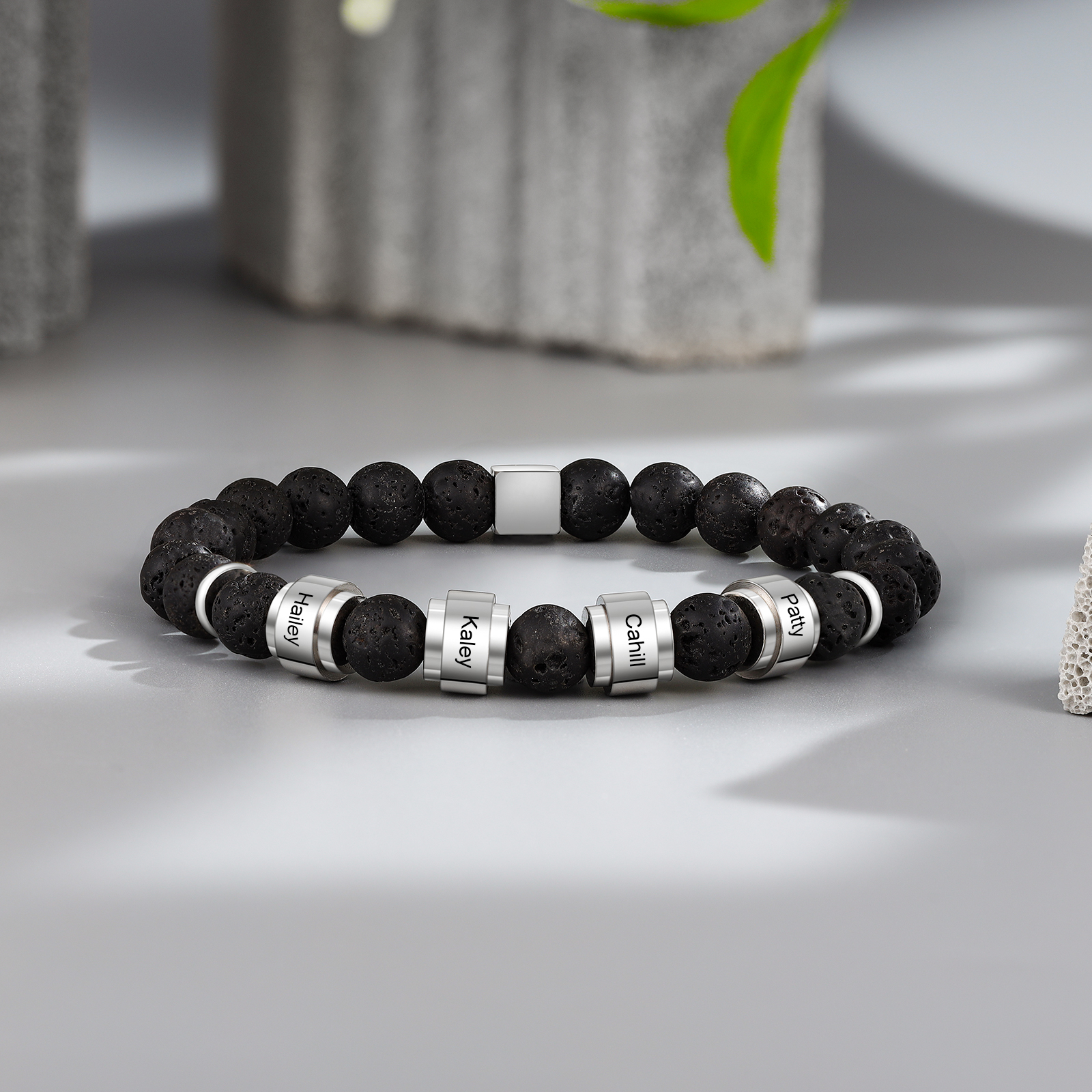 Personalised Lava Rock Bracelet with 4 Names Men's Bracelet Gifts For Him-Jessemade AU