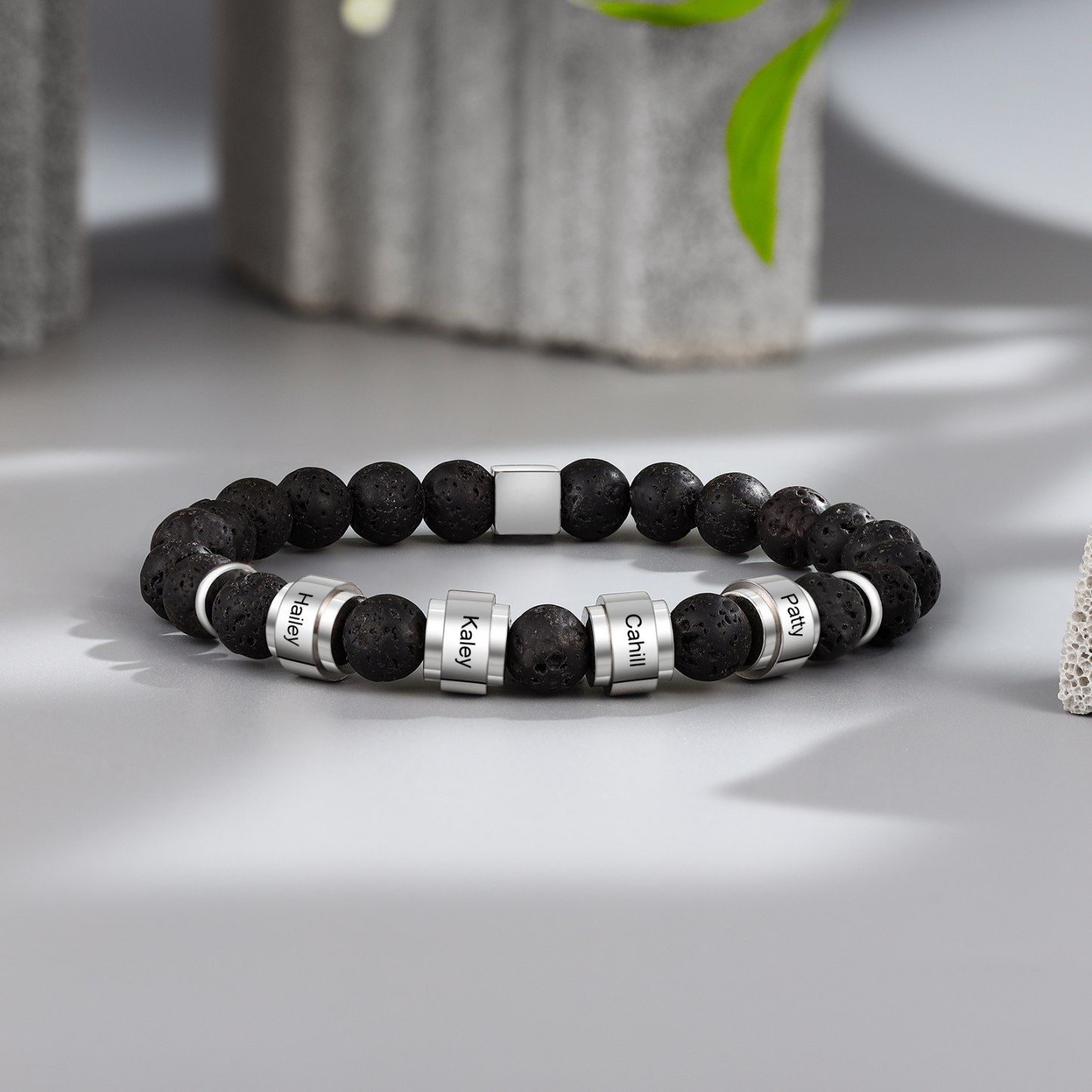 Personalised Lava Rock Bracelet with 4 Names Men's Bracelet Gifts For Him-Jessemade AU