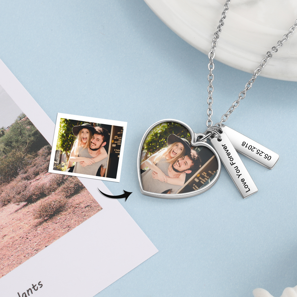 Personalised Heart Tag Necklace Custom 1 Photo Necklace Gifts For Her-Jessemade AU