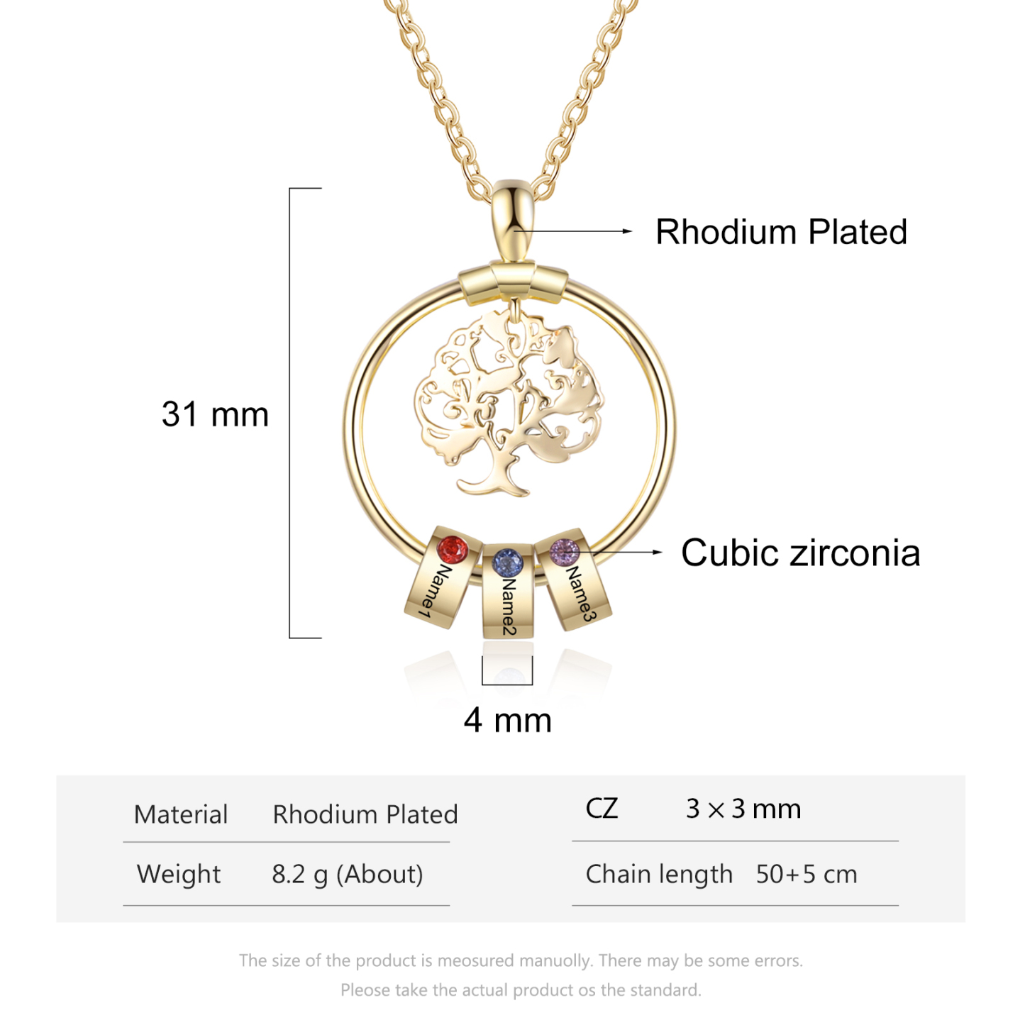 Personalised Family Necklace and Leather Bracelet Set with 3 Birthstones 3 Names Christmas Gift for Loved Ones-Jessemade AU