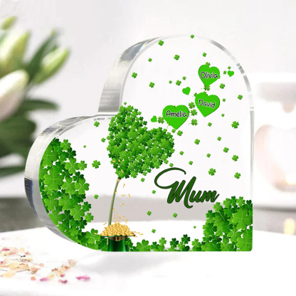 3 Names - Personalised Acrylic Heart Keepsake Custom Text Four-Leaf Clover Ornament Gift for Mother/Grandma-Jessemade AU