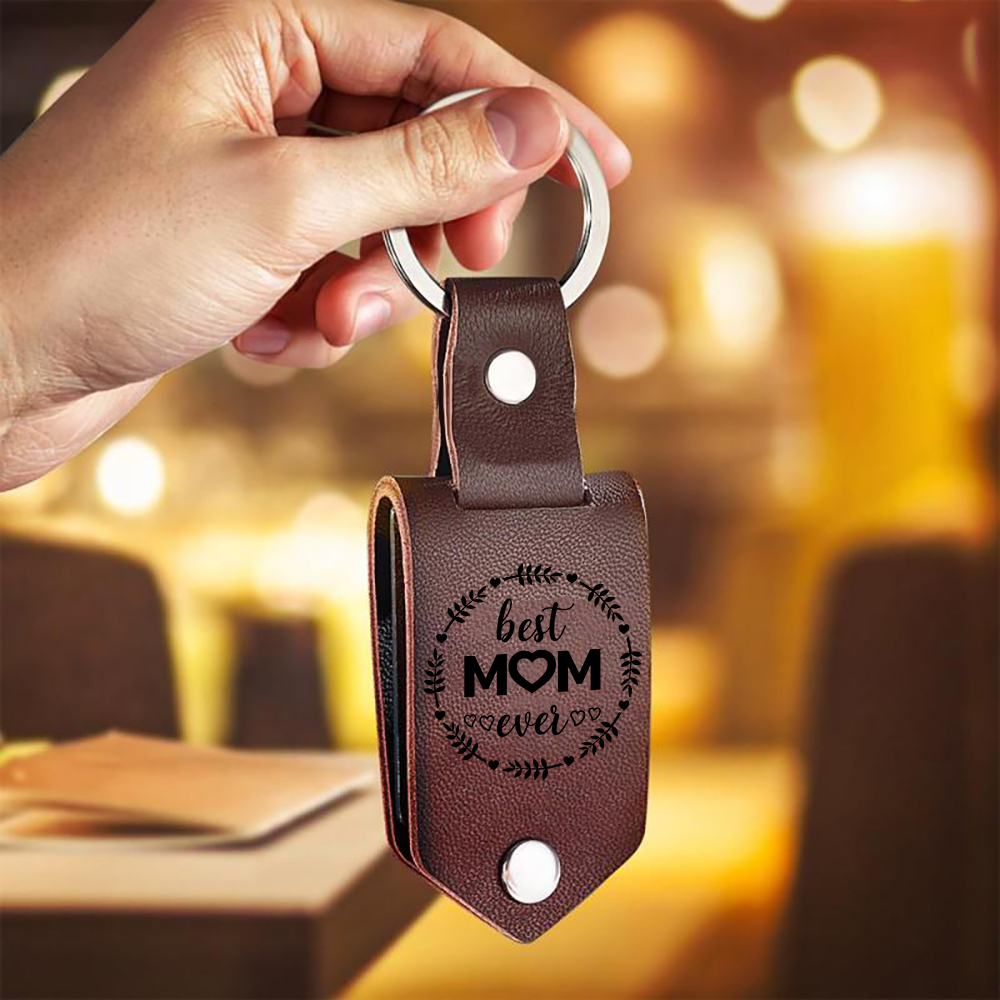 Personalised Leather Keychain Custom Photo & 2 Names Keychain Gifts For Her - Best Mom Ever-Jessemade AU