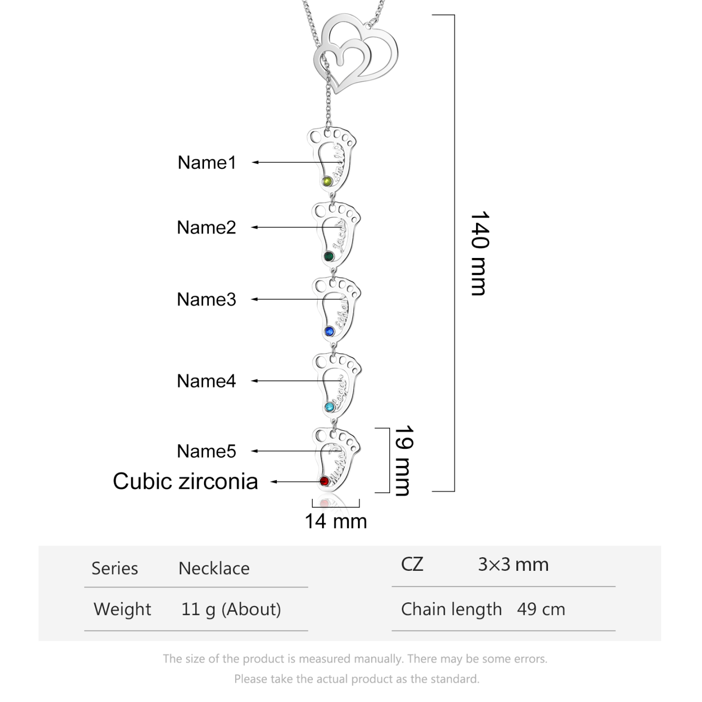 Personalised Baby Foot Necklace With Birthstones Custom 5 Names Necklace Gift For Mother-Jessemade AU