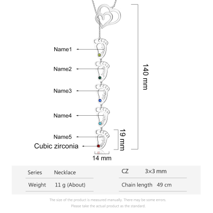 Personalised Baby Foot Necklace With Birthstones Custom 5 Names Necklace Gift For Mother-Jessemade AU