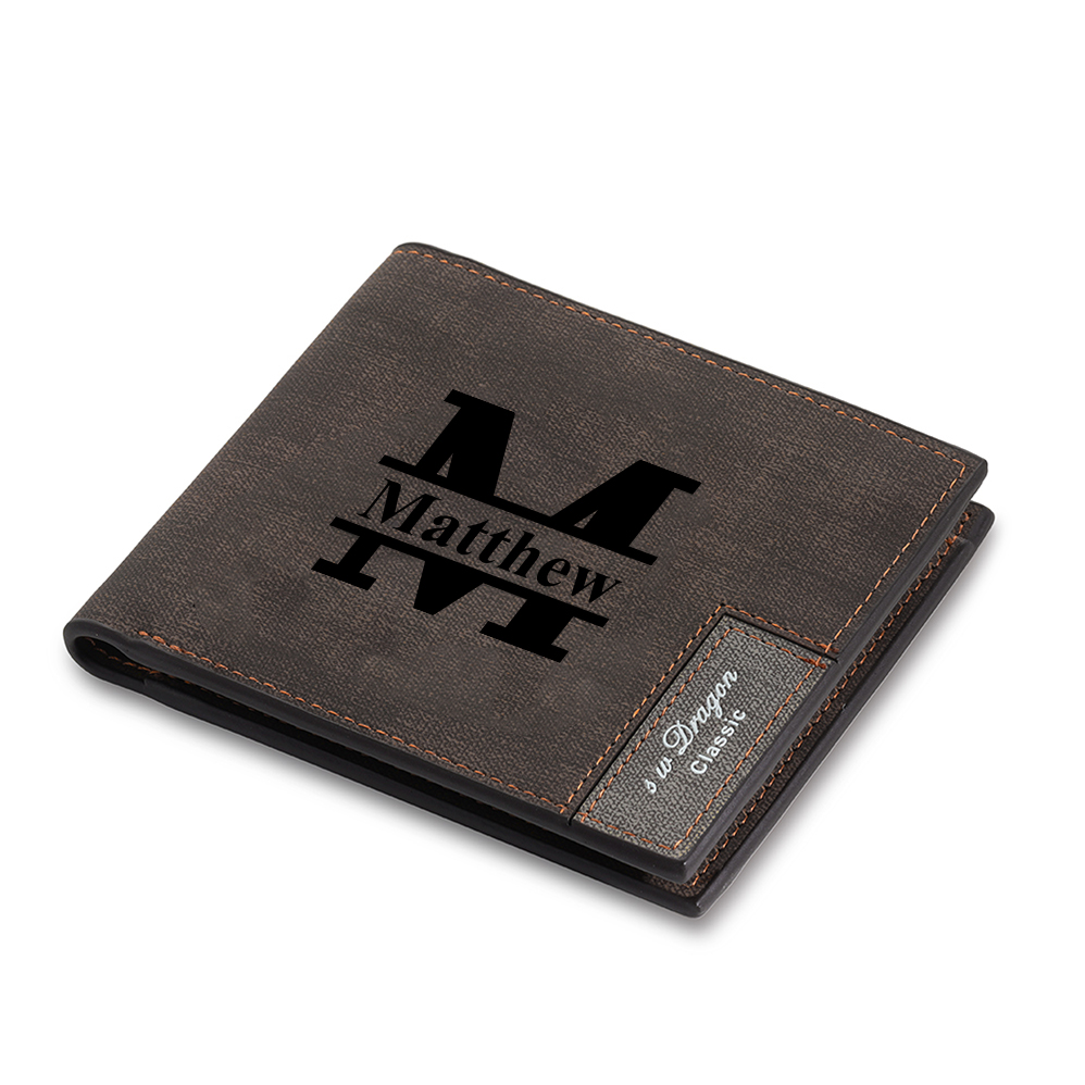 Personalised Letter & Name Billfold Wallet Custom Men's Leather Wallet Gifts for Him Dark Brown-Jessemade AU