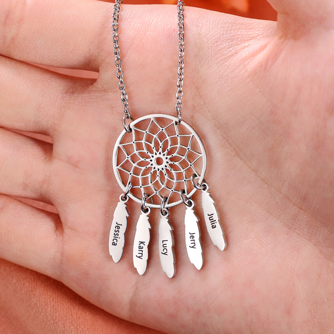 Personalised Retro Dream Catcher Necklace Engraved 7 Names Gift For Women-Jessemade AU
