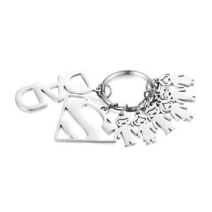 Father's Day Gift Custom 6 Kids Charms Keychain with Superman Sign-Jessemade AU