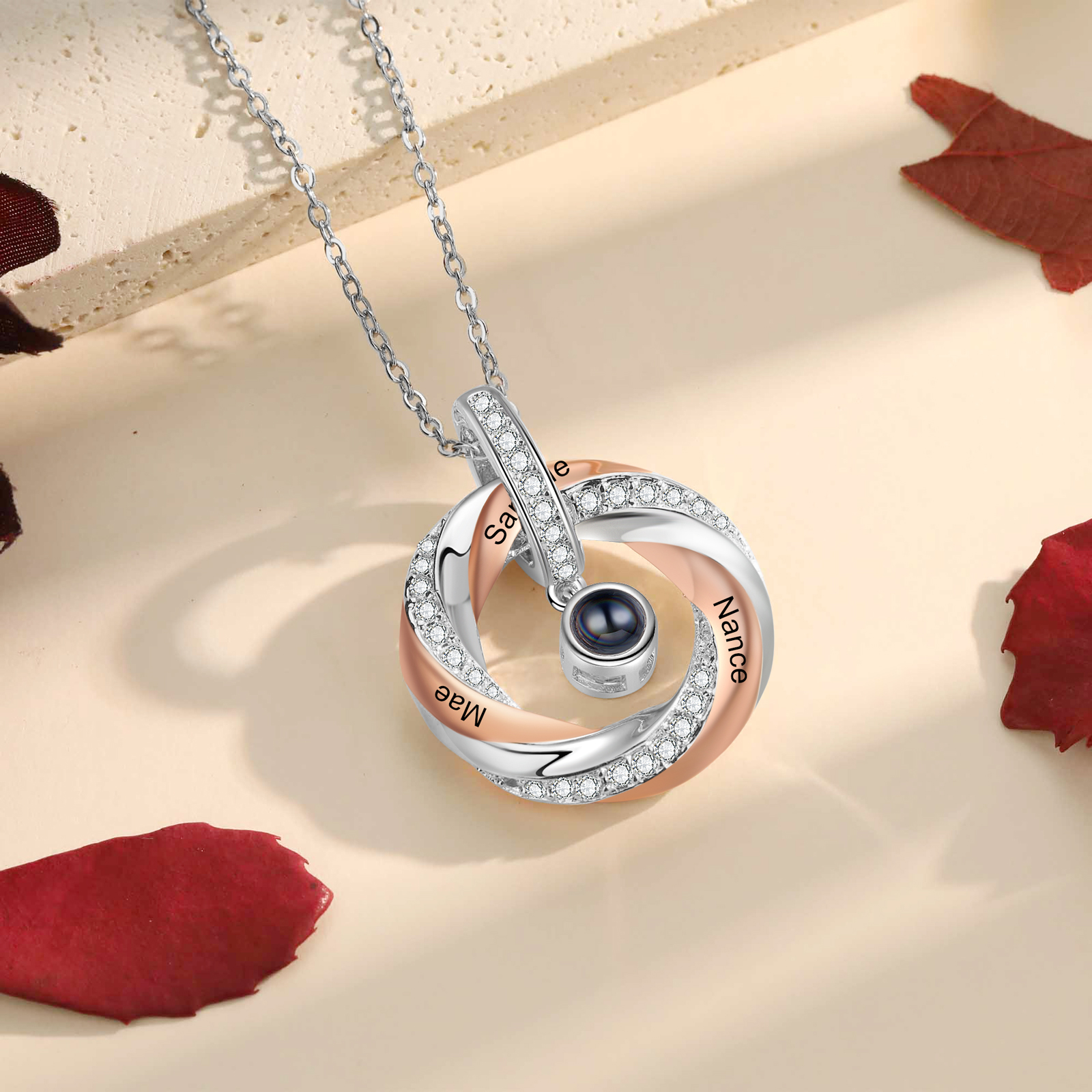 3 Names - Personalised Photo Projection Necklace Custom Name Round Pendant Necklace Gift for Her-Jessemade AU