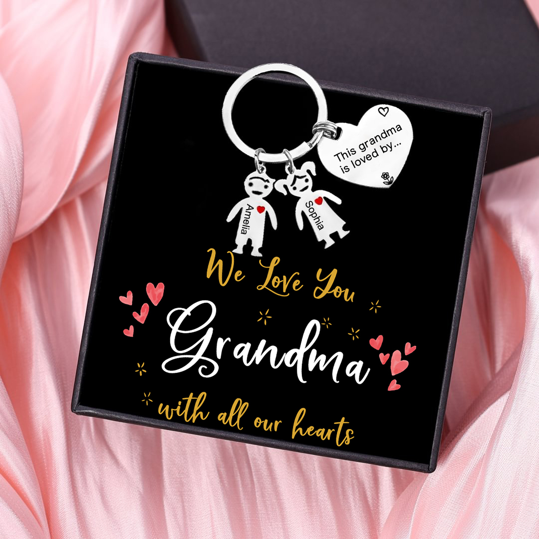 Personalised Keychain with Kid Charm Engraved 2 Names Family Keychain for Grandma-Jessemade AU