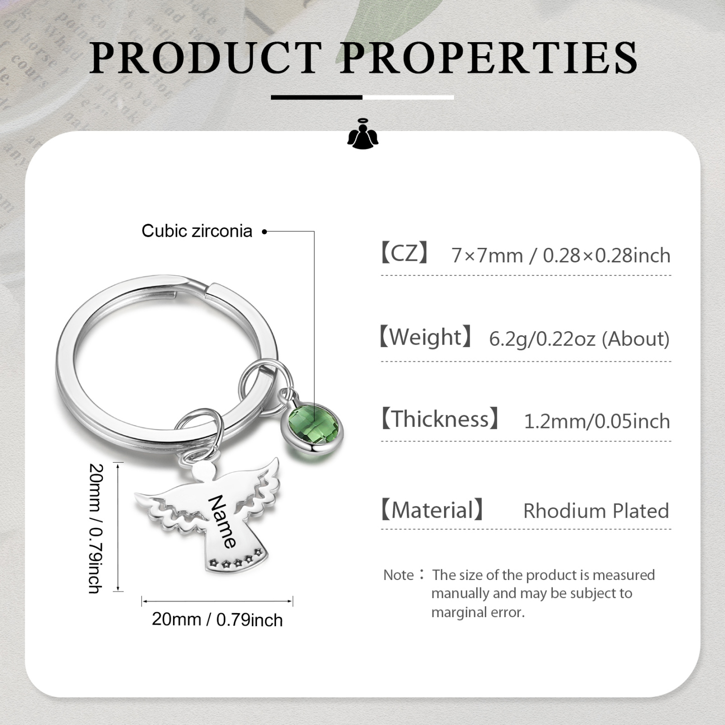 Personalised Guardian Angel Keychain Customised Name & Birthstone Stainless Steel Keyring Special Gift-Jessemade AU