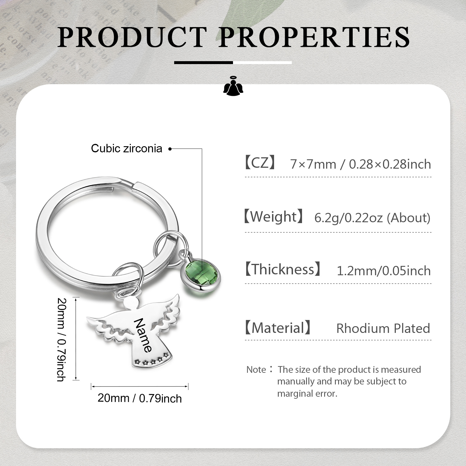 Personalised Guardian Angel Keychain Customised Name & Birthstone Stainless Steel Keyring Special Gift-Jessemade AU