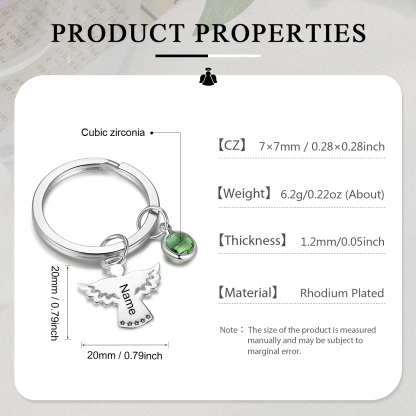 Personalised Guardian Angel Keychain Customised Name & Birthstone Stainless Steel Keyring Special Gift-Jessemade AU