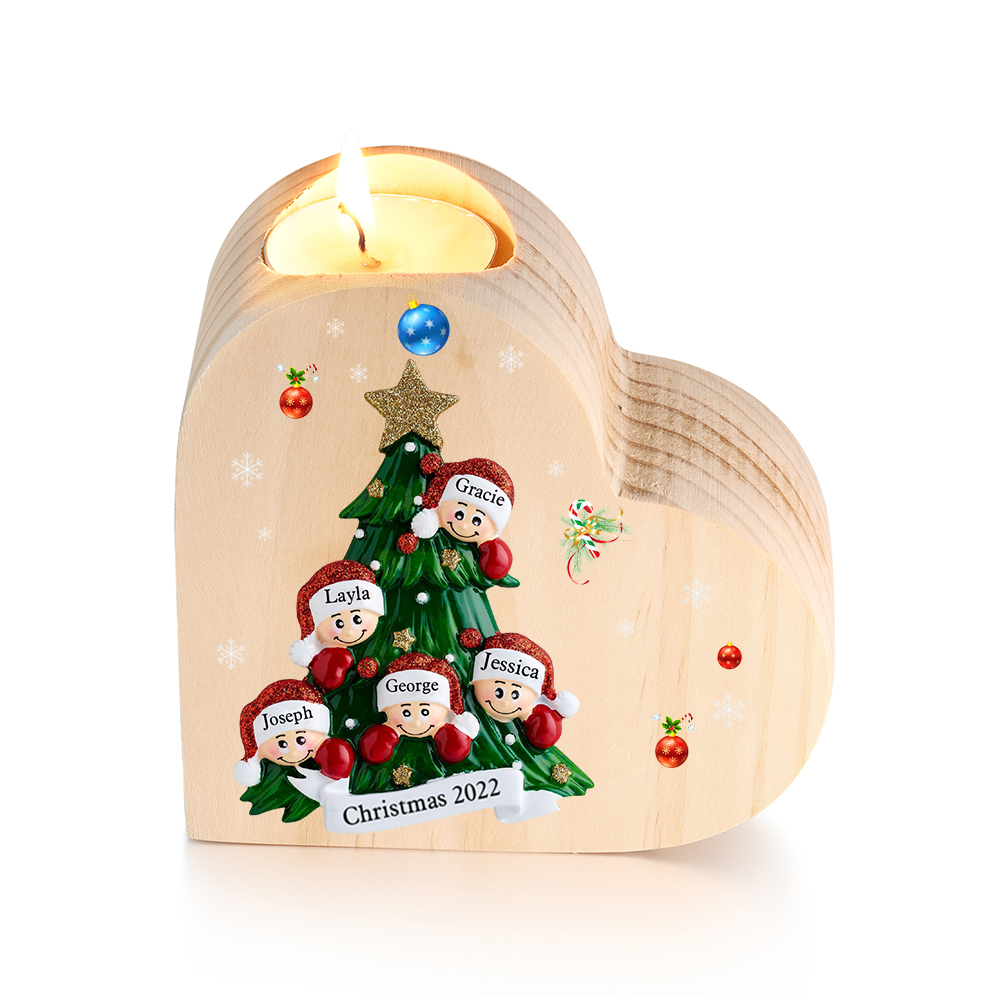 Heart-Shaped Christmas Candle Holder Engraved 5 Names Christmas Tree Candlesticks Personalised Gift for Family-Jessemade AU