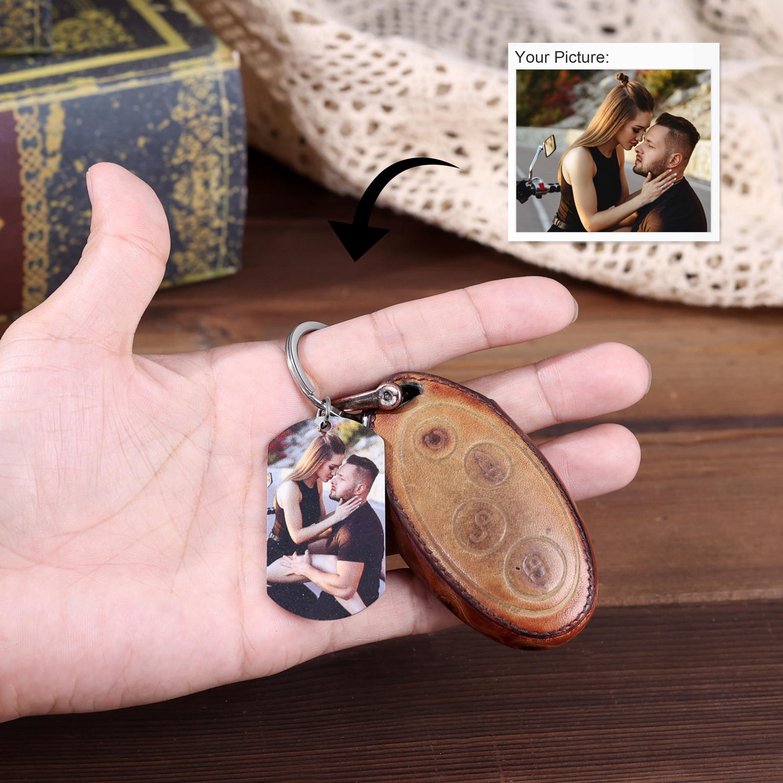 Personalised Photo Keychain with Name "Drive Safe I Need You Here with Me" for Couple-Jessemade AU