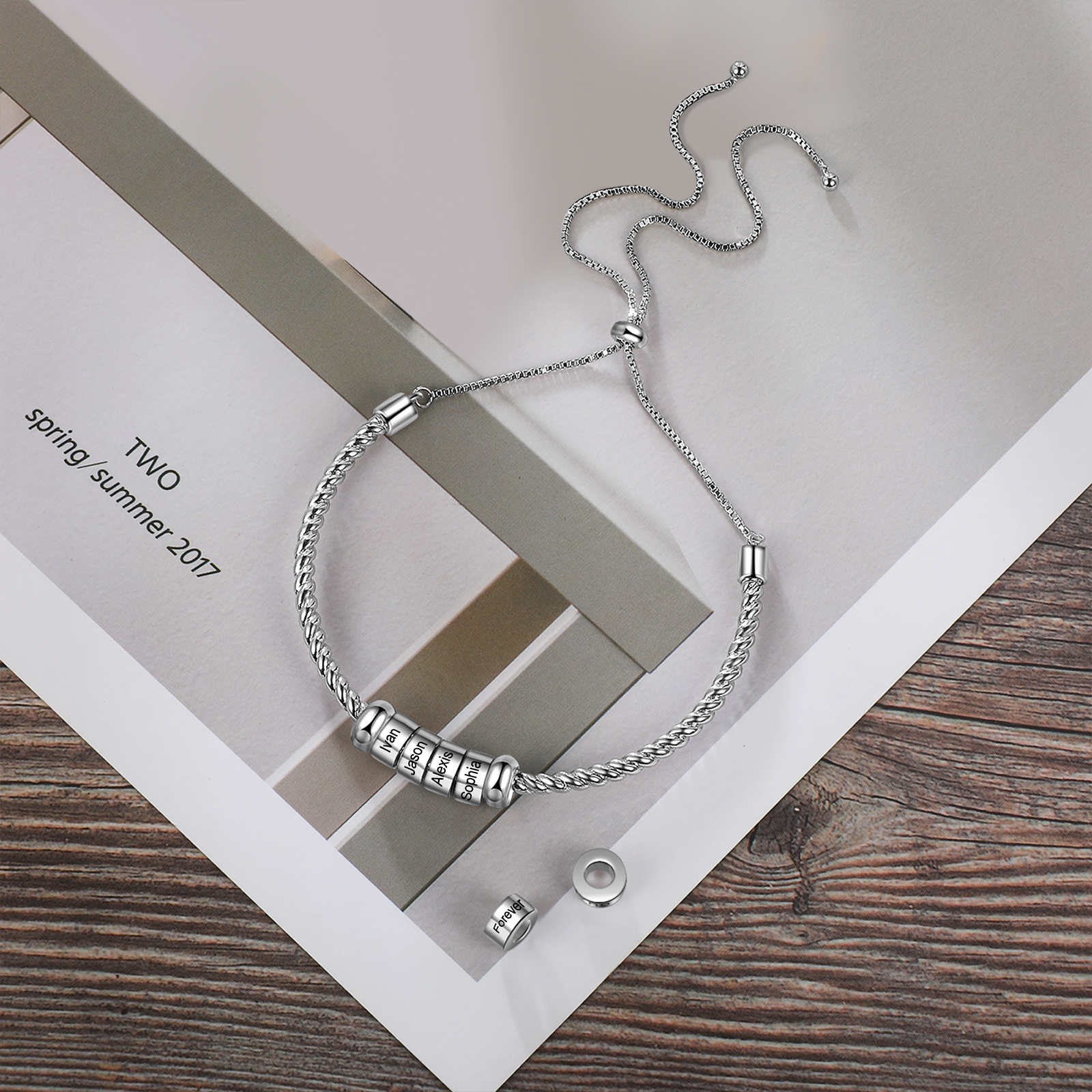 Personalised 6 Names Women's Bracelet With Beads-Jessemade AU