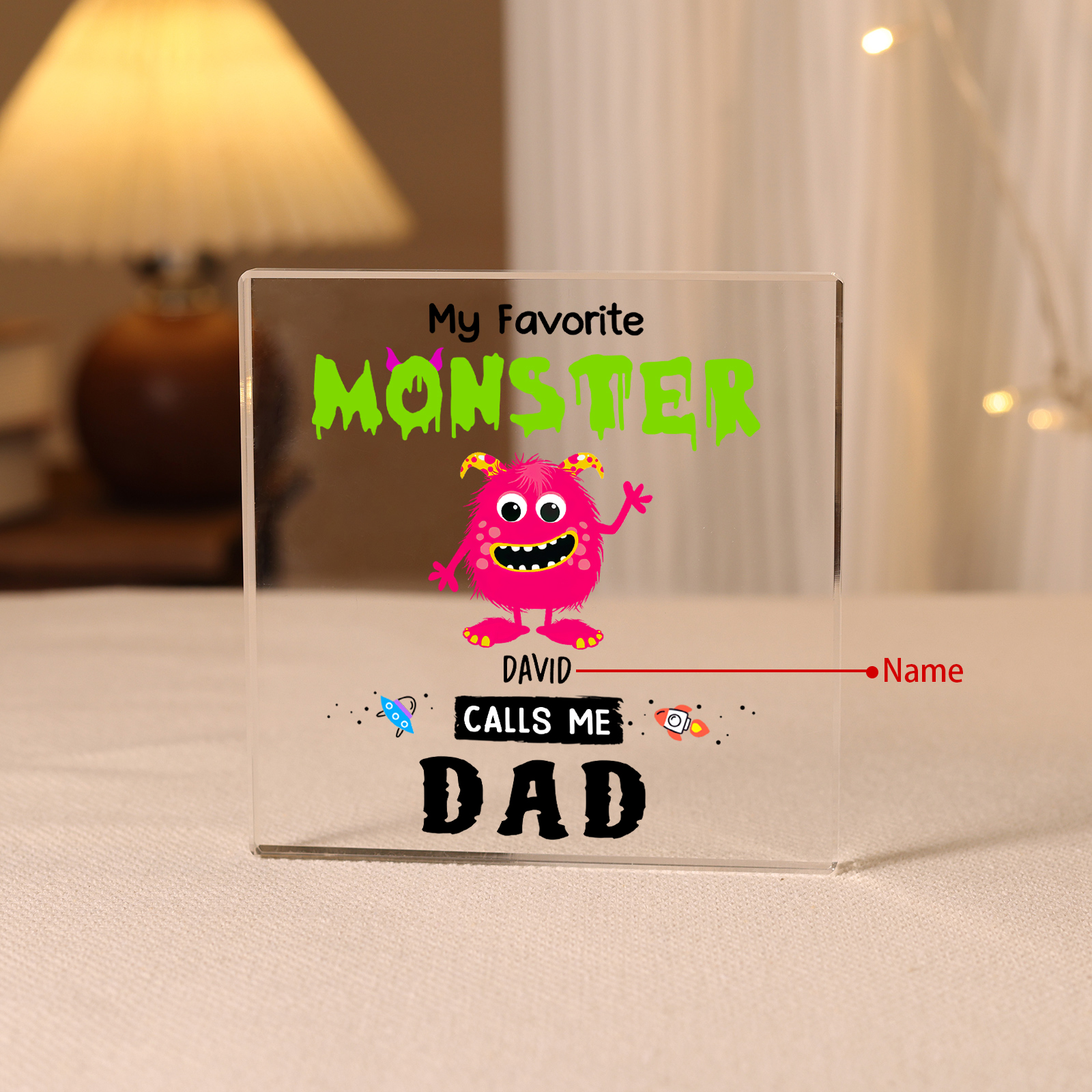 Personalised 1 Name Acrylic Square Keepsake Monster Rectangle Plaque Father's Day Gift - My Favorite Monster Calls Me Dad-Jessemade AU