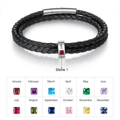 Personalised 3 Layer Leather Bracelet with 1 Bead Engraved Names Men's Bracelets for Him-Jessemade AU