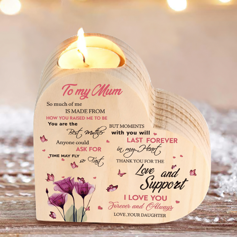 To My Mum-Wooden Heart Candle Holder Flower Candlesticks "Thank you for the love and support" Gifts For Mother-Jessemade AU