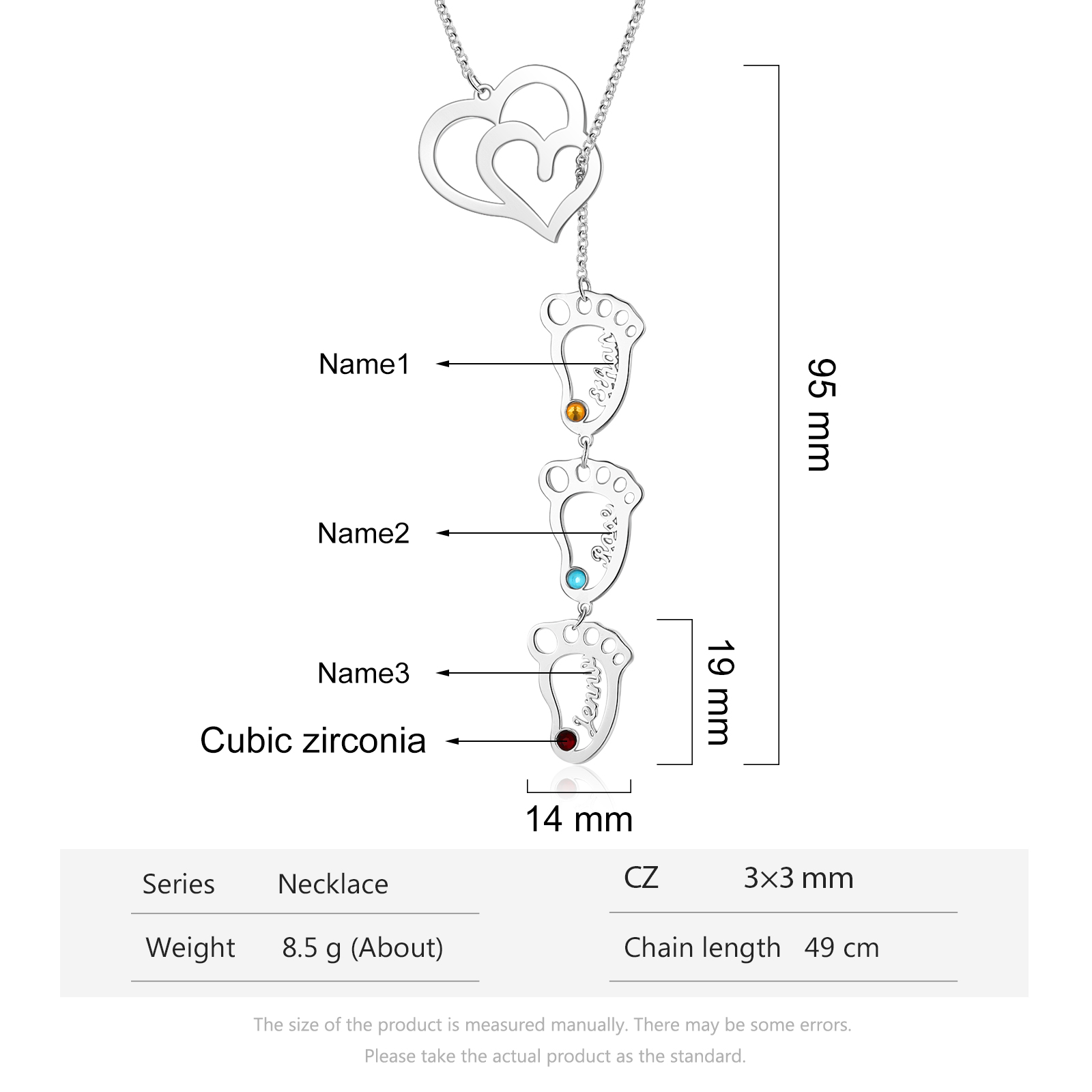 Personalised Baby Foot Necklace With Birthstones Custom 3 Names Necklace Gift For Mother-Jessemade AU