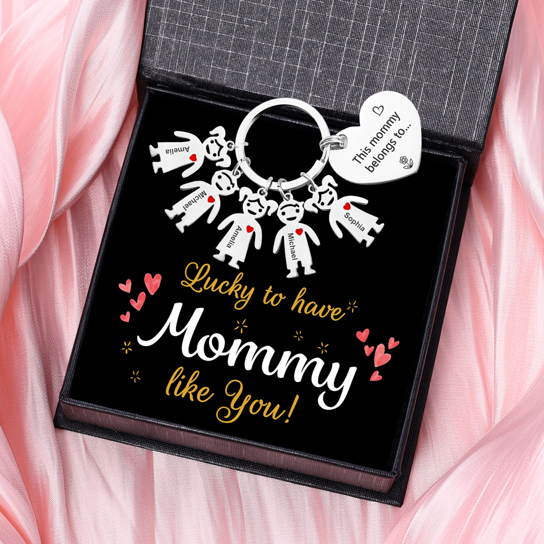 Personalised Heart Keychain With Engraved 5 Kid's Names Charms "This Mummy Belongs to" Mother's Day Gifts For Mum-Jessemade AU