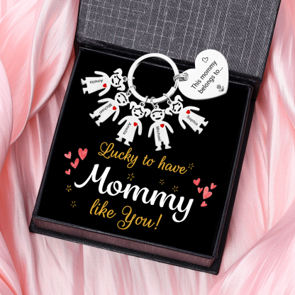 Personalised Heart Keychain With Engraved 5 Kid's Names Charms "This Mummy Belongs to" Mother's Day Gifts For Mum-Jessemade AU