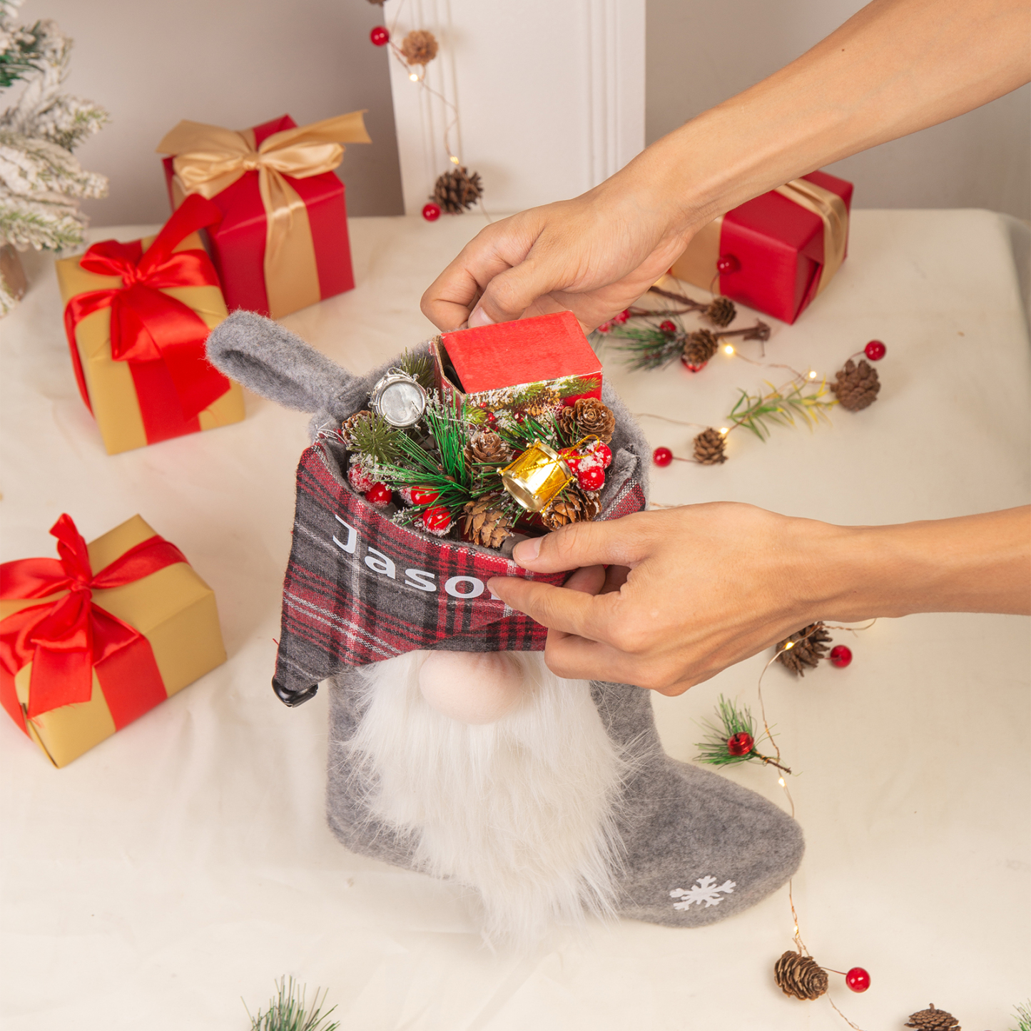 Custom 1 Name Christmas Stocking Ornaments Gray Christmas socks Personalised Christmas Gifts for Family Friends-Jessemade AU