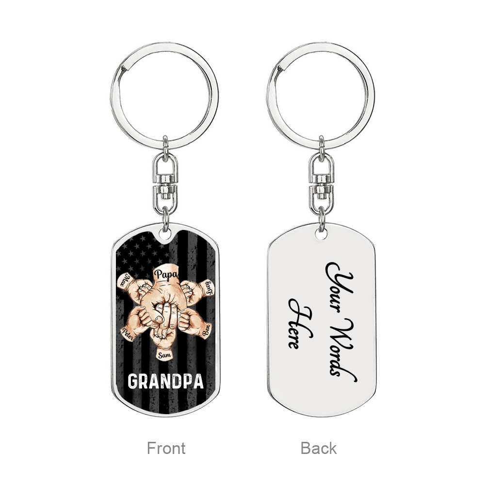 Custom Fist Bump Keychain Engrave 6 Names For Father/Grandpa-Jessemade AU