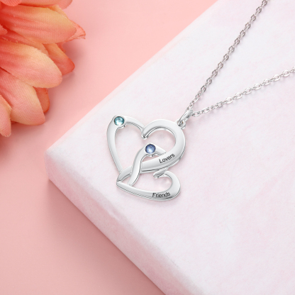 Personalised Heart Necklace With 2 Birthstones Engraved Names Gift For Her-Jessemade AU