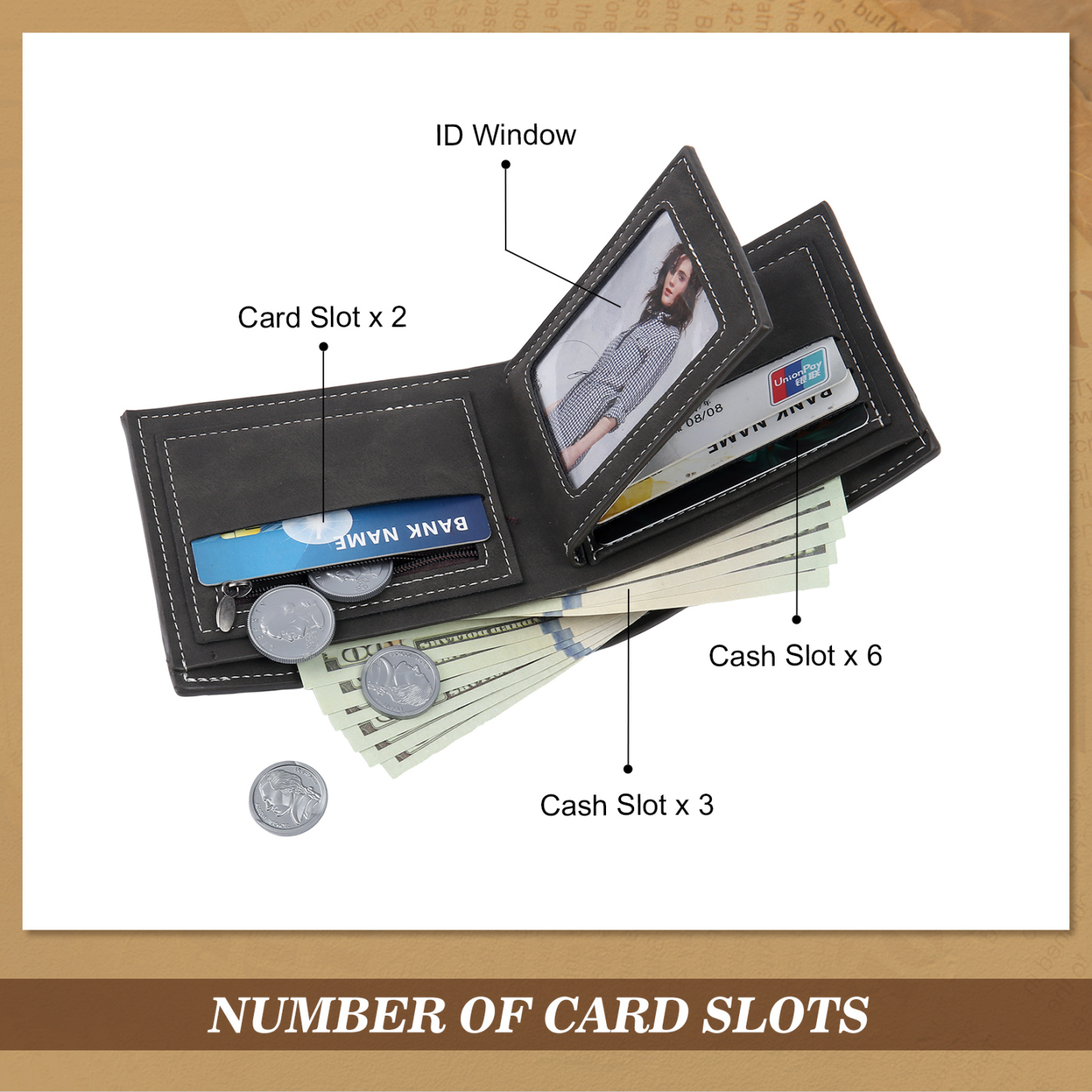 Personalised Photo & Name & Letter Billfold Wallet Monogram Leather Black Wallet Gift for Men-Jessemade AU