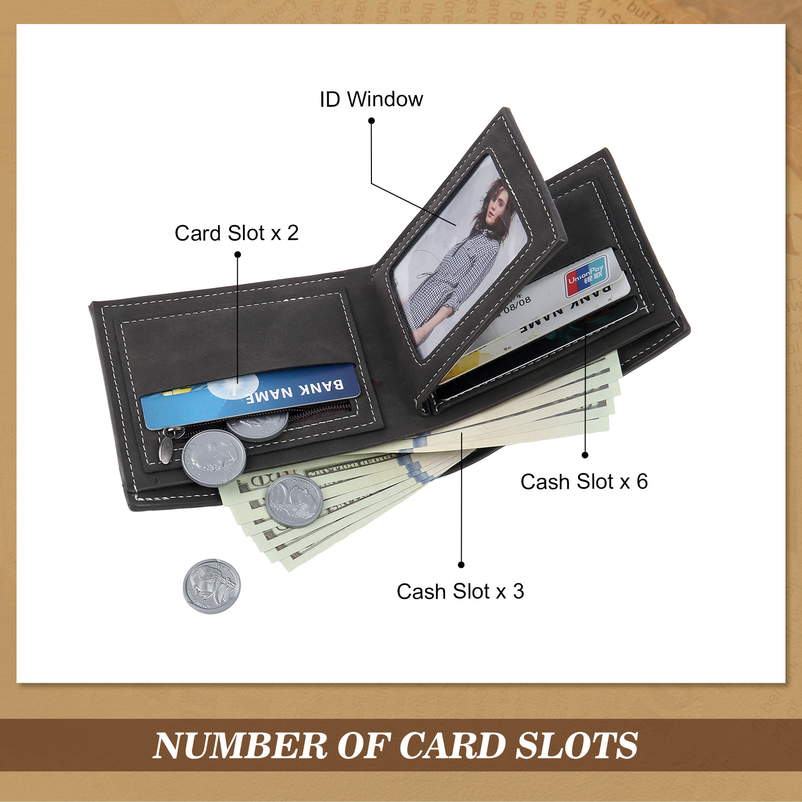 Personalised Photo & Name & Letter Billfold Wallet Monogram Leather Black Wallet Gift for Men-Jessemade AU