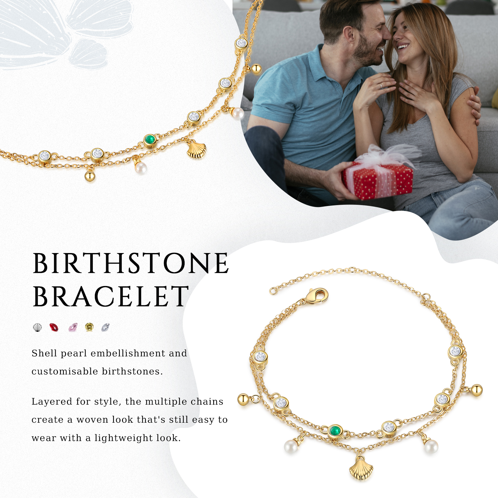 Personalised Women's Bracelet Custom 1 Birthstone Bracelet Gold Adjustable Bracelet Birthday Gift for Her-Jessemade AU