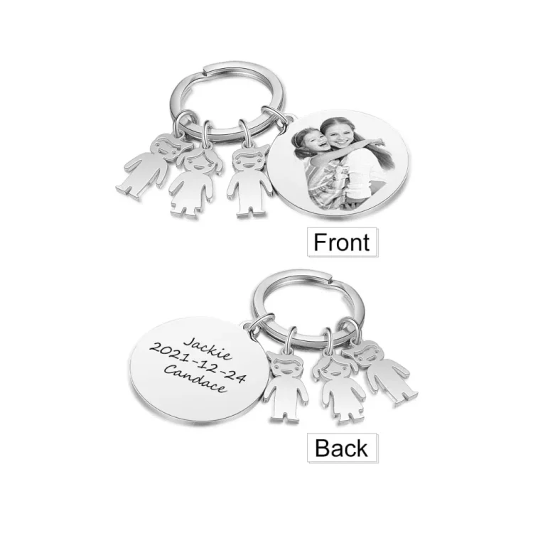 3 Names - Personalised Photo Keychain with Kid Charm Custom Text Keyring Gifts for Father/Mother-Jessemade AU