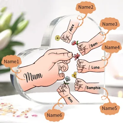 6 Names - Personalised Acrylic Heart Keepsake Handing Flowers to Mother Ornaments Gifts for Grandma/Mother-Jessemade AU
