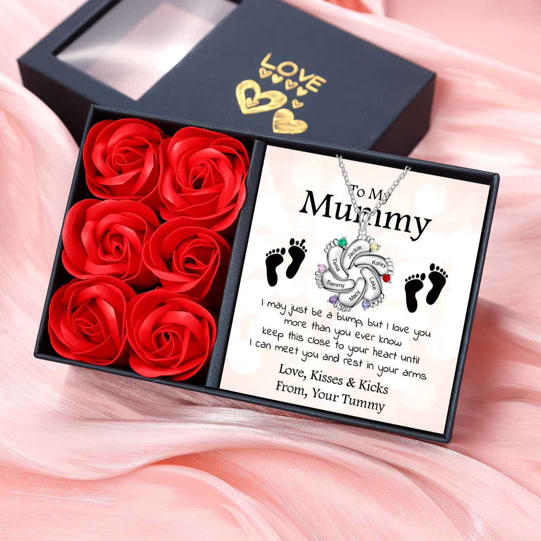6 Names - To My Mum Baby Feet Necklace Custom Names & Birthstones Necklace Mother's Day Gifts-Jessemade AU