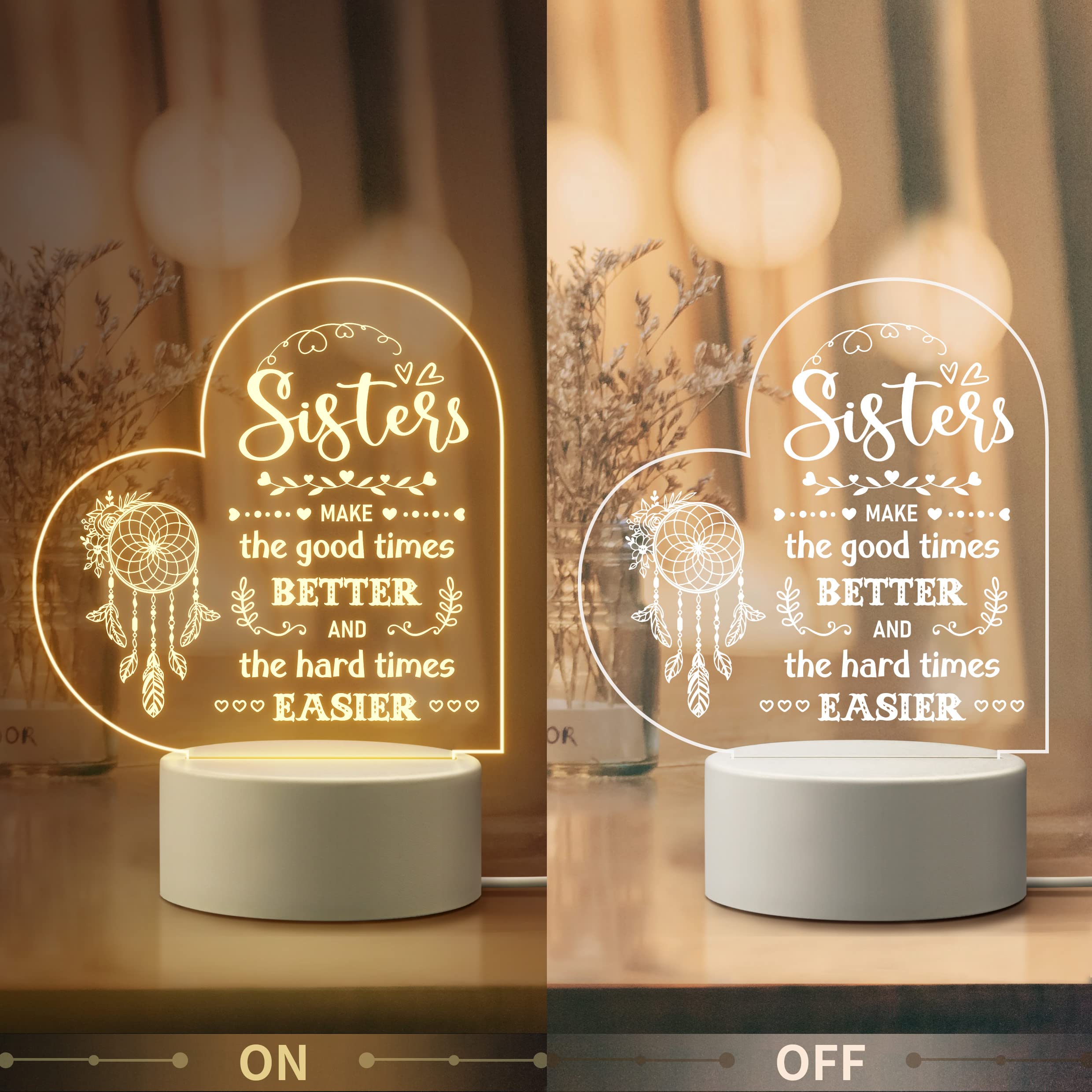 To My Sister - Sisters make the good times better Heart Night Light LED Lamp Bedroom Decoration For Sister-Jessemade AU