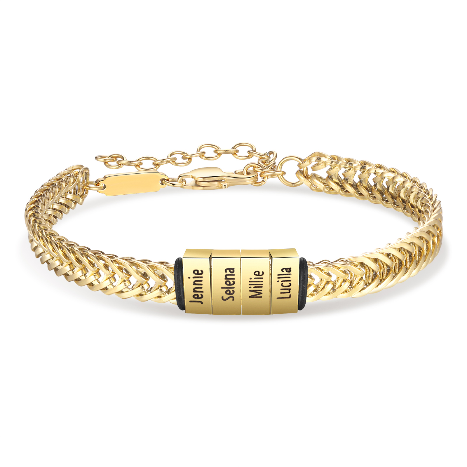 Personalised Men's Beaded Bracelet Custom 5 Names Adjustable Bracelets Stainless Steel Gifts for Him