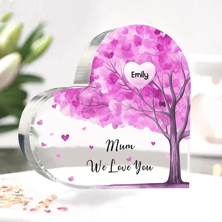 1 Name - Personalised Acrylic Heart Keepsake Custom Text Purple Tree Ornaments Gifts for Grandma/Mother-Jessemade AU