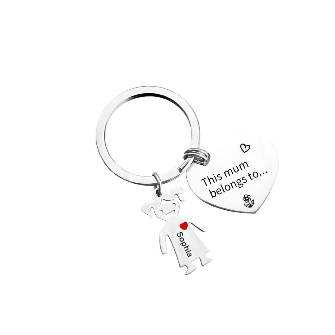 1 Name - Personalised Keychain with Kid Charm Engraved Names Keychain Heart Gift for Nan/Mum-Jessemade AU