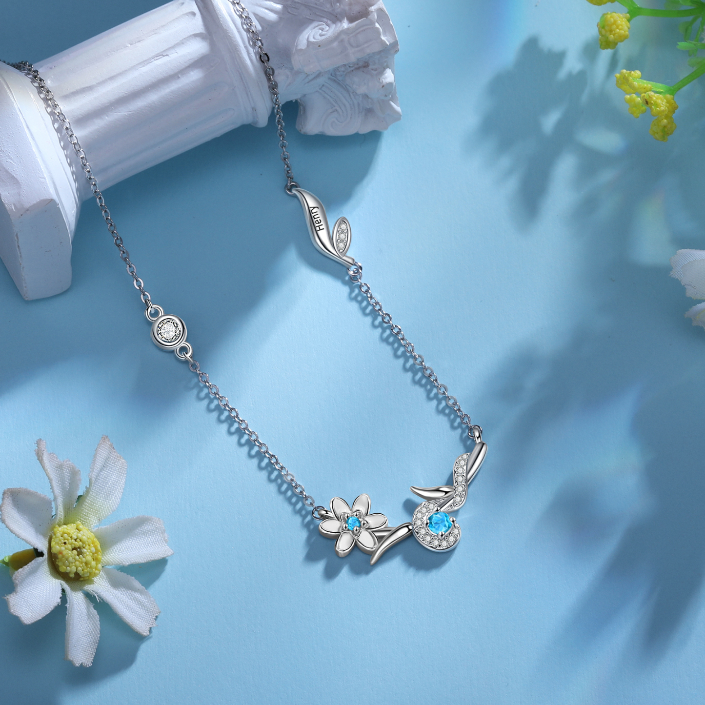 Personalised March Birthflower Necklace With Birthstone Best Gift For Her-Jessemade AU