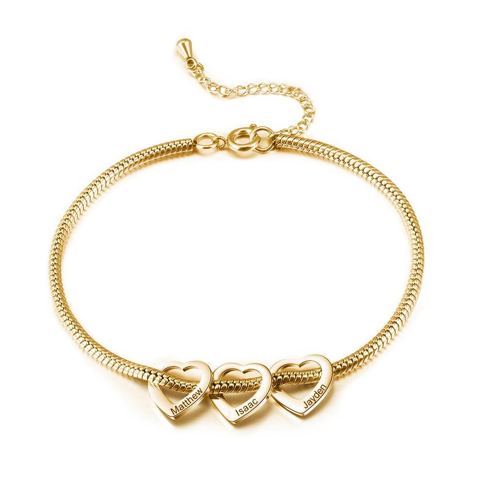 Personalised Love Anklet with 3 Heart Charms Engraved Name Anklet Gifts for Her-Jessemade AU