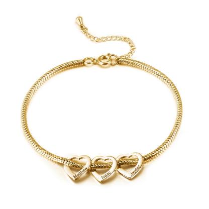 Personalised Love Anklet with 3 Heart Charms Engraved Name Anklet Gifts for Her-Jessemade AU