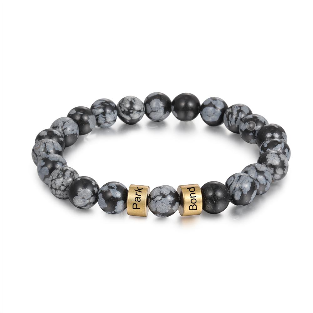 Black Tiger Eye Men's 2 Names Bracelet Gift for him-Jessemade AU