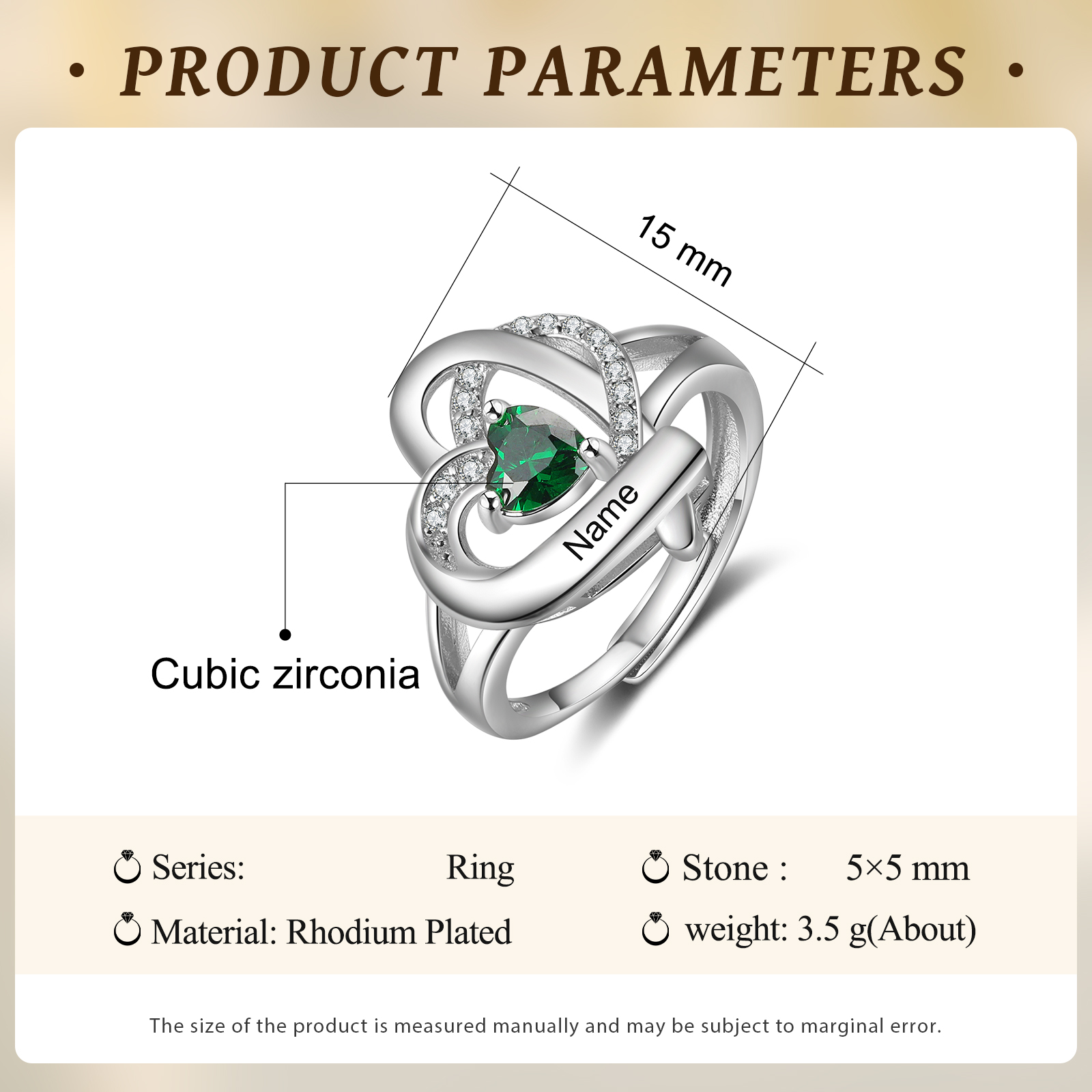 Personalised Heart Birthstone Ring Customised Name Open Ring Gift for Women Girls-Jessemade AU