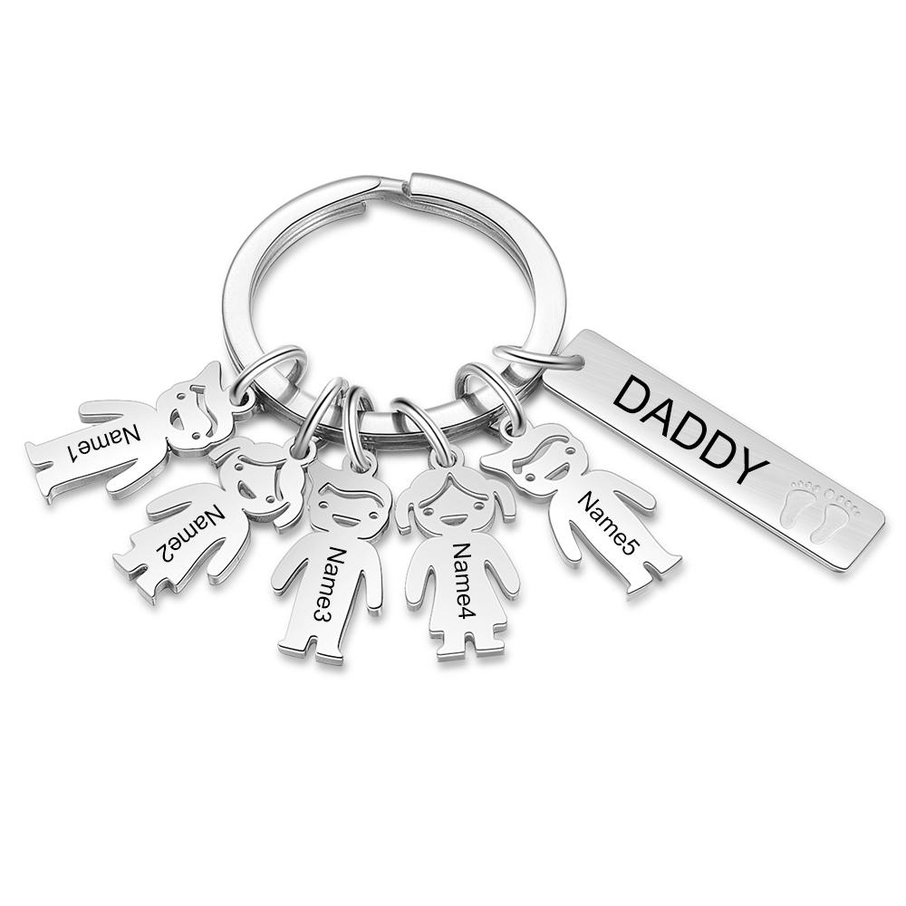 Personalised Kids Charm Keychain Engraved 5 Names Key Chain Gifts For Dad-Jessemade AU