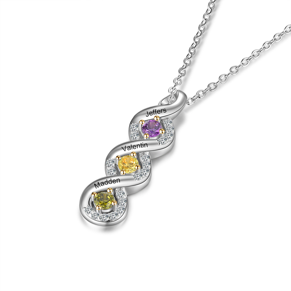 Personalised DNA Necklace With 3 Birthstones Engraved Names Gift For Women-Jessemade AU