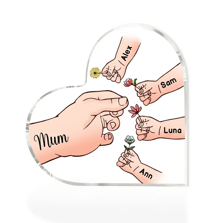 5 Names - Personalised Acrylic Heart Keepsake Handing Flowers to Mother Ornaments Gifts for Grandma/Mother-Jessemade AU
