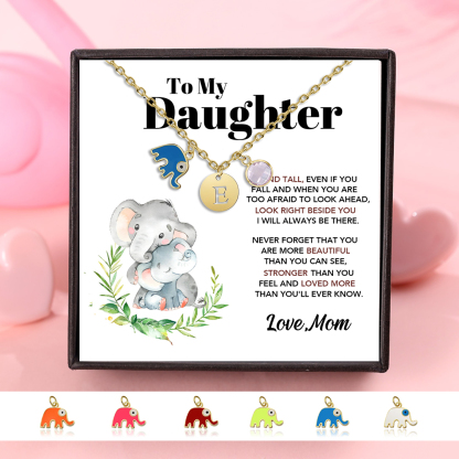 To My Daughter Personalised Elephant Necklace Custom Birthstone and Initial Kid's Necklace-Jessemade AU