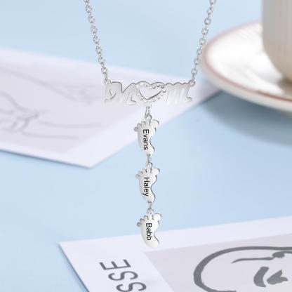 Mother Necklace with 4 Baby Feet Pendants Engraved 4 Names Rose Gift Set