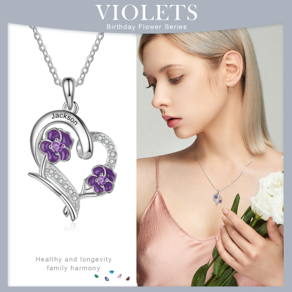 Personalised February Birthflower Necklace With Birthstones Custom 1 Name Necklace For Her-Jessemade AU